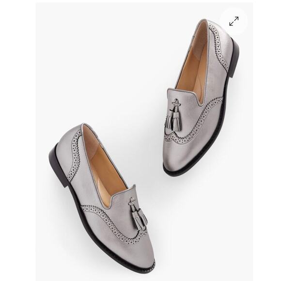 Talbots Shoes - NIB Talbots Leighton Brogue Nappa Leather Almond Toe Loafers in Metallic,sz 6